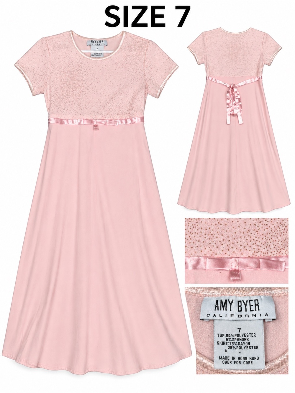 Amy Byer Pink Short-Sleeve Nightgown with Satin Waist Tie